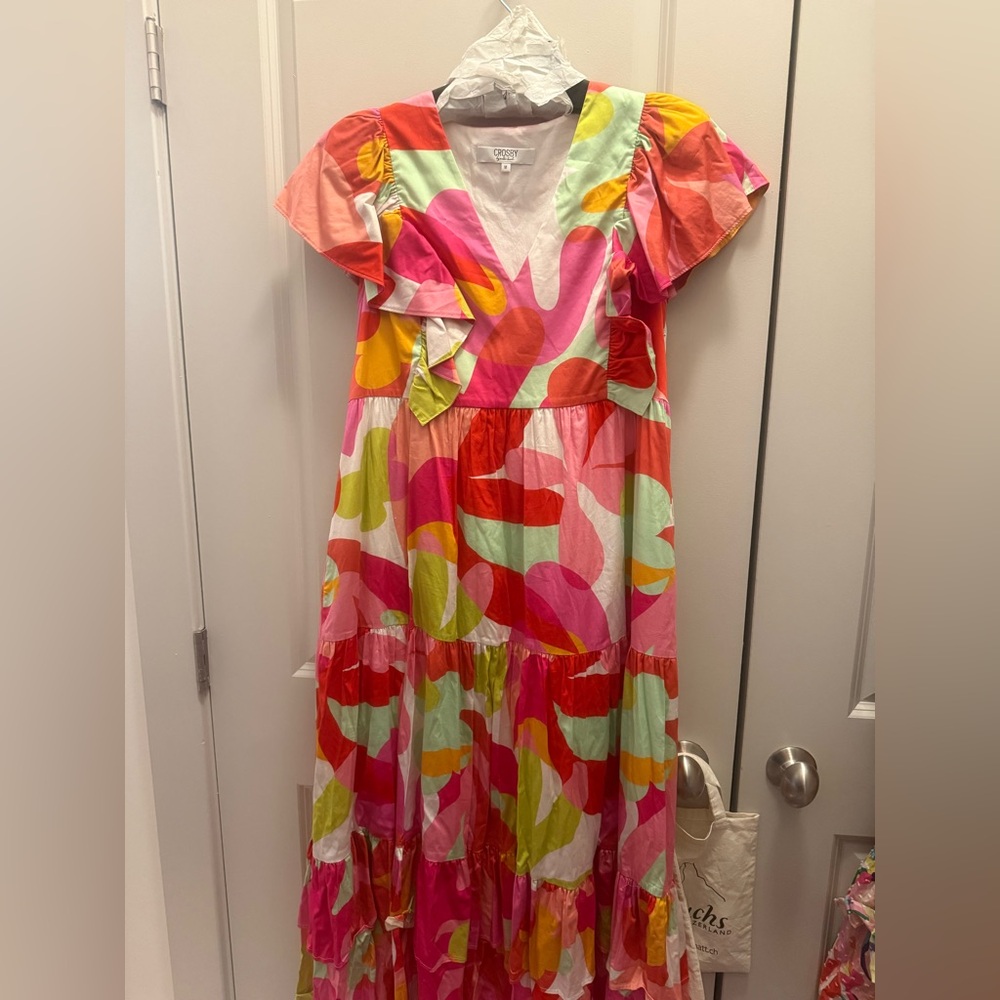 CROSBY by Mollie Burch Pink Multi Abstract Tiered Dress